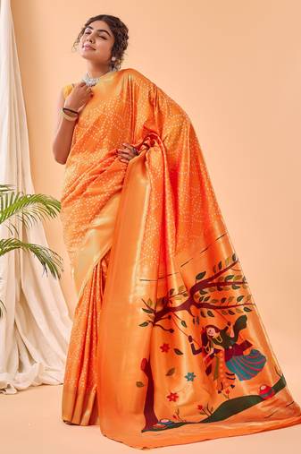Orang bandhani weaving saree with paithani pallu