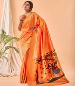 Orang bandhani weaving saree with paithani pallu