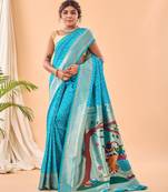 Blue bandhani weaving saree with paithani pallu