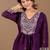 Wine mul chanderi embroidered anarkali kurta set with dupatta for women