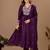 Wine mul chanderi embroidered anarkali kurta set with dupatta for women