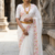 White embroidered chiffon saree set