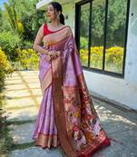 Women's lavender woven paithani silk saree with blouse piece