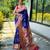 Women's navy blue woven silk blend saree with blouse piece
