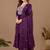 Wine mul chanderi embroidered anarkali kurta set with dupatta for women