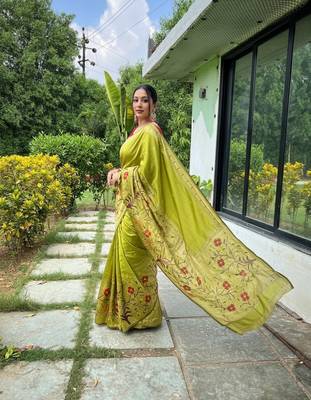 Pista silk blend saree with meenakari motifs 1