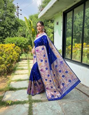 Violet silk blend saree with meenakari motifs 1