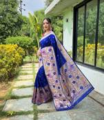 Violet silk blend saree with meenakari motifs