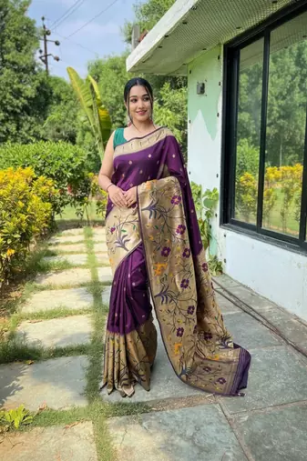 Wine silk blend saree with meenakari motifs