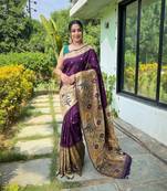 Wine silk blend saree with meenakari motifs