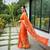 Orange silk blend saree with meenakari motifs
