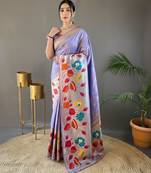 Lavender soft silk blend saree with rich weaved heavy pallu & 3d traditional design with gold and silver zari