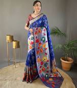 Violet soft silk blend saree with rich weaved heavy pallu & 3d traditional design with gold and silver zari