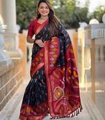 Black silk blend ikkat and patola weaving concept saree & contrast blouse