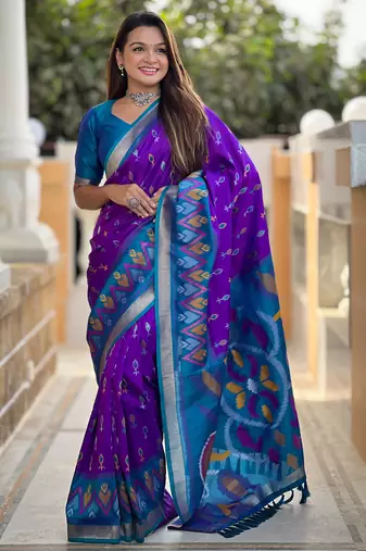 purple art silk ikkat and patola weaving concept saree & contrast blouse