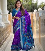 Purple art silk ikkat and patola weaving concept saree & contrast blouse