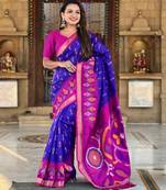 Royal blue silk blend ikkat and patola weaving concept saree & contrast blouse