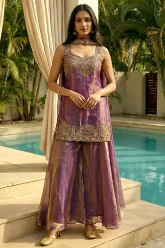 Purple color beautiful fendy satin fabric glamorous ceremonial looks salwar kameez