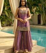 Purple color beautiful fendy satin fabric glamorous ceremonial looks salwar kameez