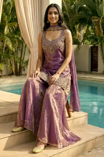 Purple color beautiful fendy satin fabric glamorous ceremonial looks salwar kameez