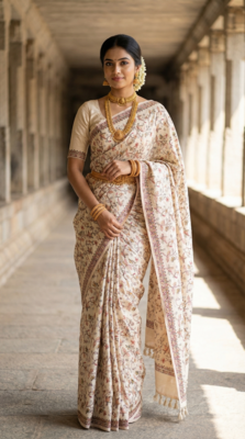 White color embroidery and zarii weaving art silk saree 1