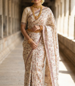 White color embroidery and zarii weaving art silk saree