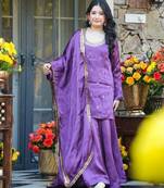 Lavender color beautiful silk crepe fabric glamorous ceremonial looks salwar kameez
