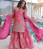 Pink color beautiful fendy silk fabric glamorous ceremonial looks salwar kameez
