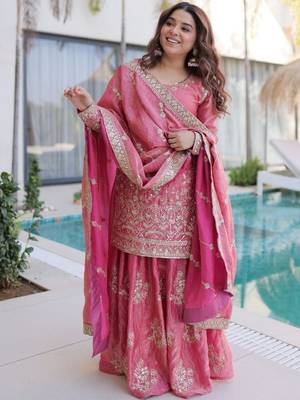 Pink color beautiful fendy silk fabric glamorous ceremonial looks salwar kameez 2