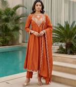 Rust color beautiful cp vichitra fabric glamorous ceremonial looks salwar kameez
