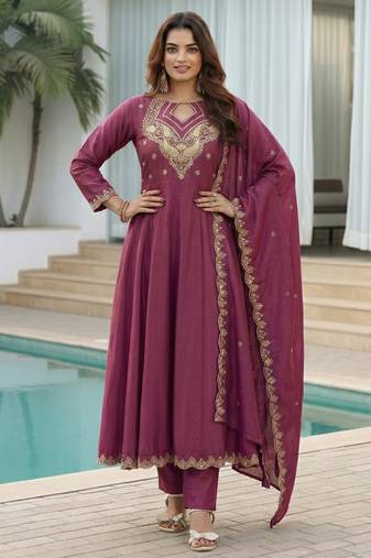 Purple color beautiful cp vichitra fabric glamorous ceremonial looks salwar kameez