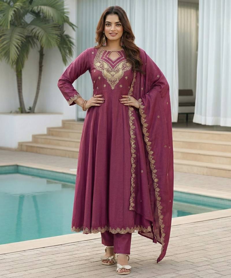 Purple color beautiful cp vichitra fabric glamorous ceremonial looks salwar kameez