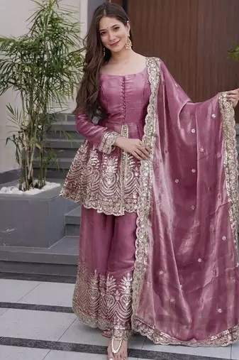 Pink color beautiful fendy silk fabric glamorous ceremonial looks salwar kameez