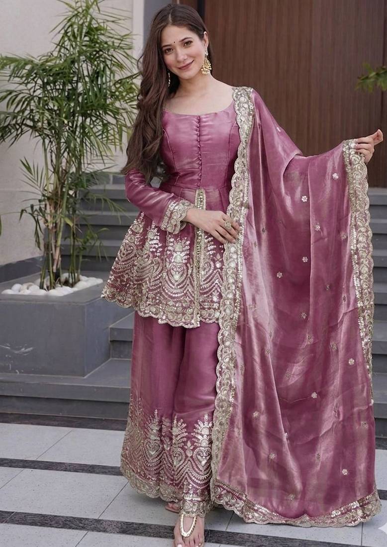 Pink color beautiful fendy silk fabric glamorous ceremonial looks salwar kameez