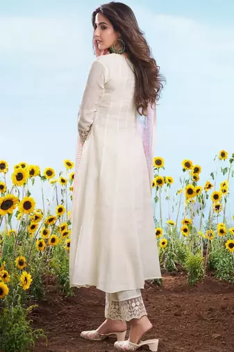 Cream color beautiful cotton chex fabric glamorous ceremonial looks salwar kameez
