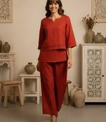 Rust color cotton slub fabric solid designer  graceful girlie casual kurta set