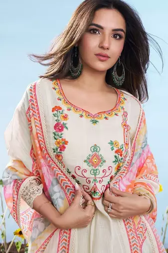 Cream color beautiful cotton chex fabric glamorous ceremonial looks salwar kameez
