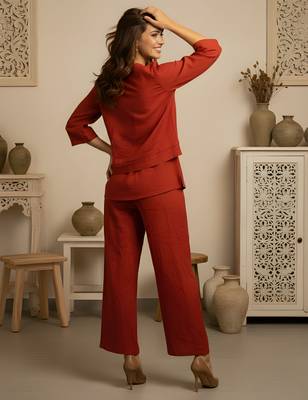 Rust color cotton slub fabric solid designer  graceful girlie casual kurta set 2