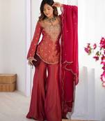 Pink color beautiful vichitra fabric glamorous ceremonial looks salwar kameez