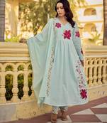 Sky blue color beautiful georgette fabric glamorous ceremonial looks salwar kameez