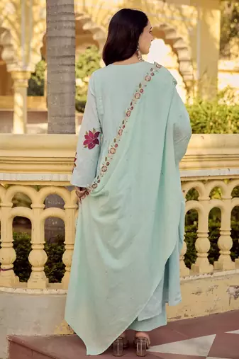 Sky blue color beautiful georgette fabric glamorous ceremonial looks salwar kameez