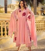 Pink color beautiful georgette fabric glamorous ceremonial looks salwar kameez