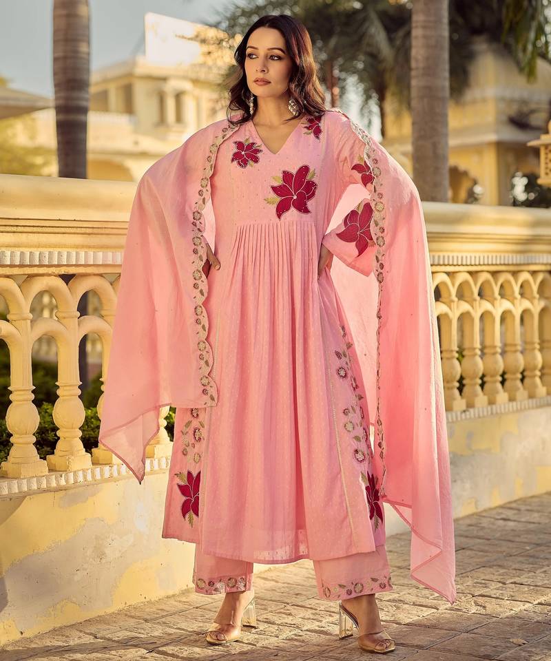 Pink color beautiful georgette fabric glamorous ceremonial looks salwar kameez