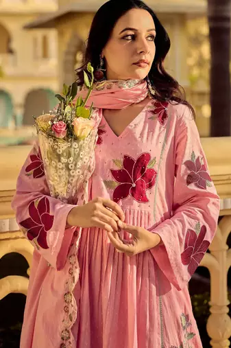 Pink color beautiful georgette fabric glamorous ceremonial looks salwar kameez