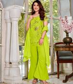 Parrot color beautiful designer georgette fabric graceful ceremonial attire