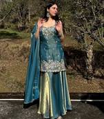 Sky blue color beautiful fendy satin fabric glamorous ceremonial looks salwar kameez