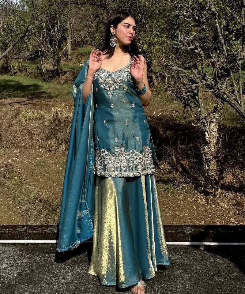 Sky blue color beautiful fendy satin fabric glamorous ceremonial looks salwar kameez