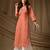 Orange color rayon fabric designer digital printed ethnic formal long kurti
