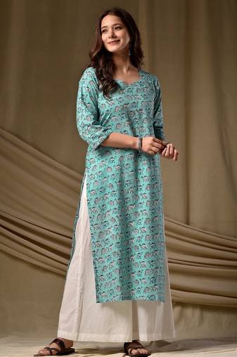 Blue color rayon fabric designer digital printed ethnic formal long kurti