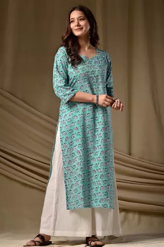 Blue color rayon fabric designer digital printed ethnic formal long kurti